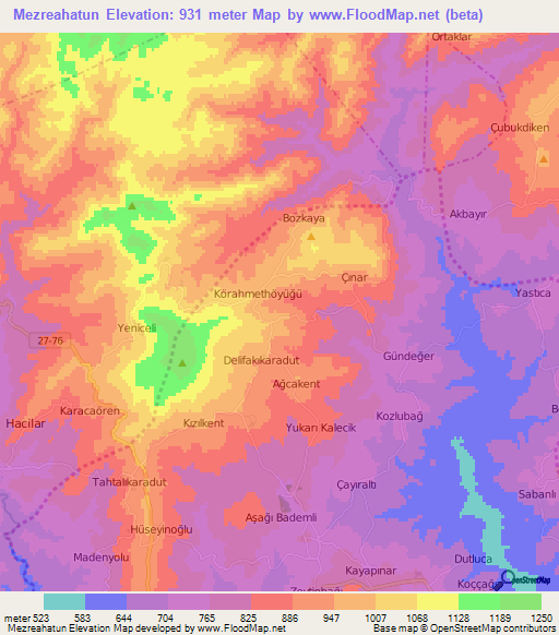 Mezreahatun,Turkey Elevation Map