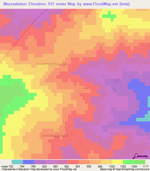 Mezreahatun,Turkey Elevation Map