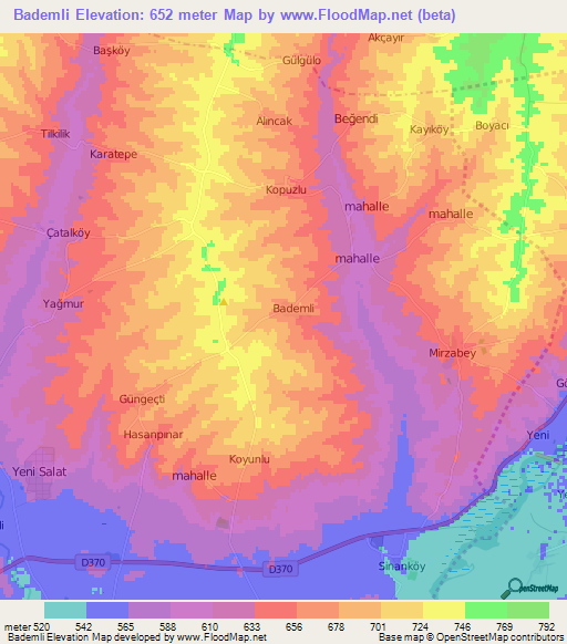 Bademli,Turkey Elevation Map