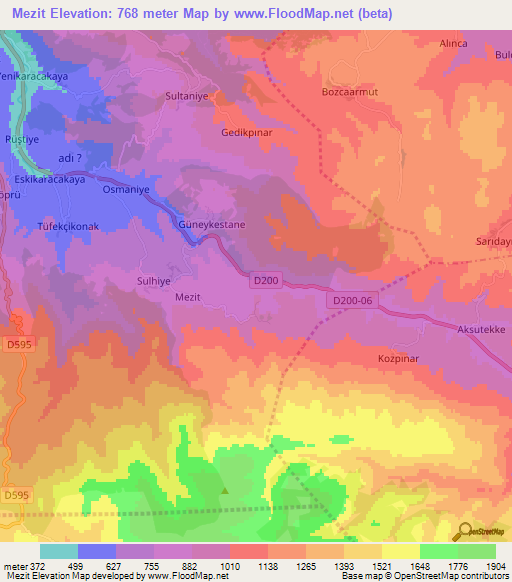 Mezit,Turkey Elevation Map