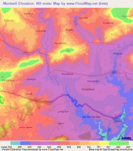 Merdanli,Turkey Elevation Map