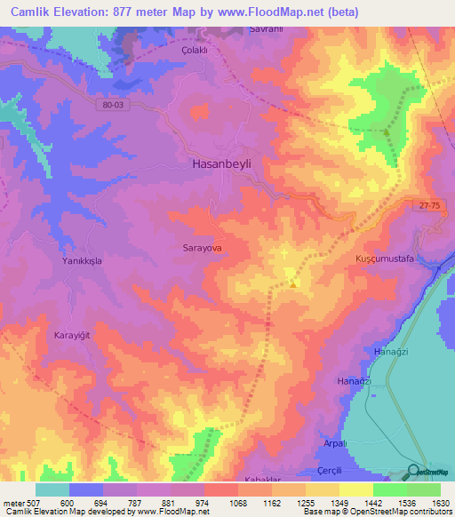 Camlik,Turkey Elevation Map