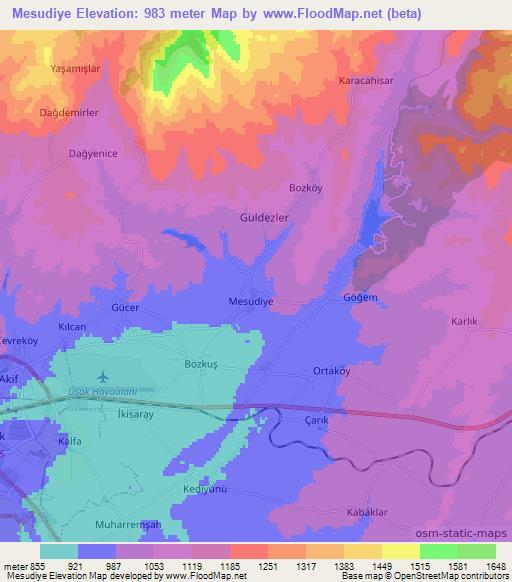 Mesudiye,Turkey Elevation Map