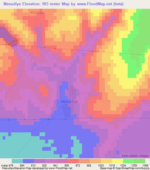 Mesudiye,Turkey Elevation Map