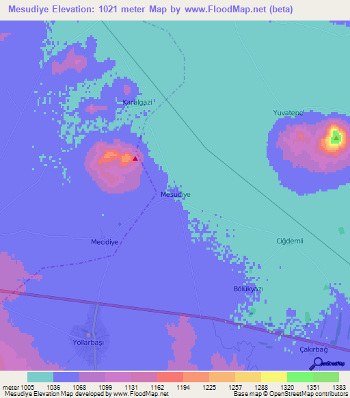 Mesudiye,Turkey Elevation Map