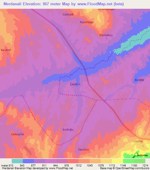 Merdanali,Turkey Elevation Map