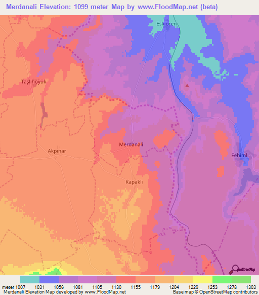 Merdanali,Turkey Elevation Map