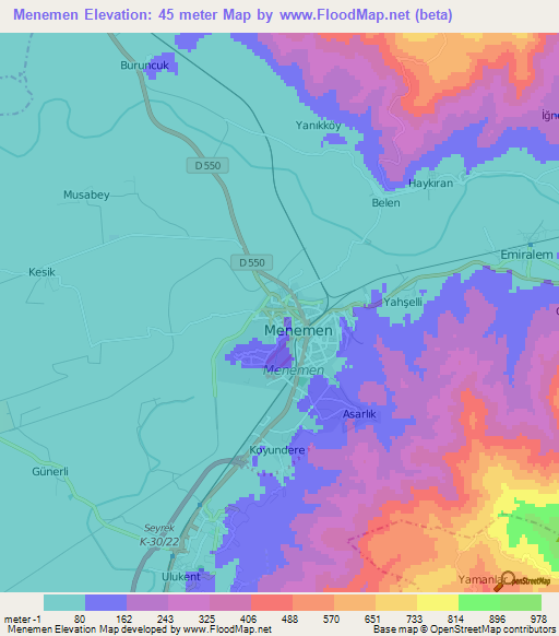 Menemen,Turkey Elevation Map