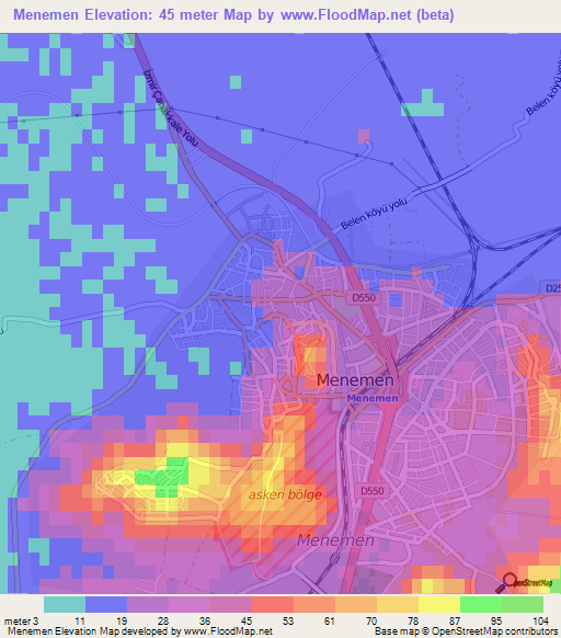 Menemen,Turkey Elevation Map