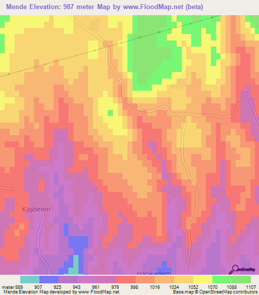 Mende,Turkey Elevation Map