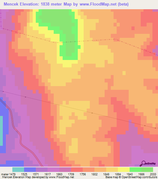 Mencek,Turkey Elevation Map