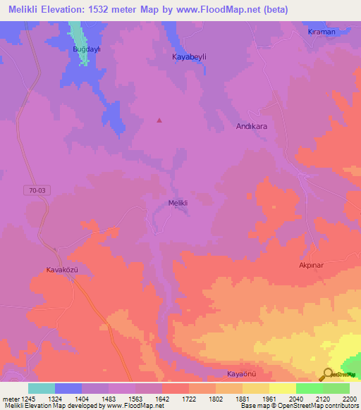 Melikli,Turkey Elevation Map