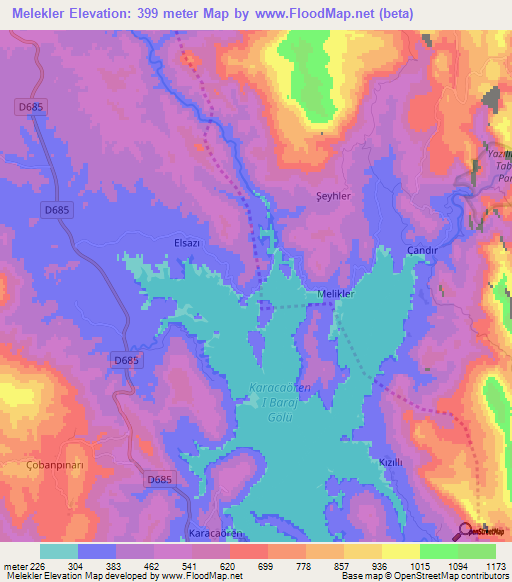 Melekler,Turkey Elevation Map