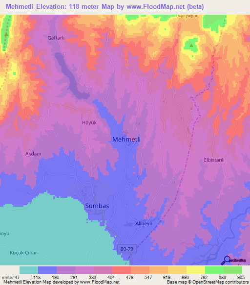 Mehmetli,Turkey Elevation Map