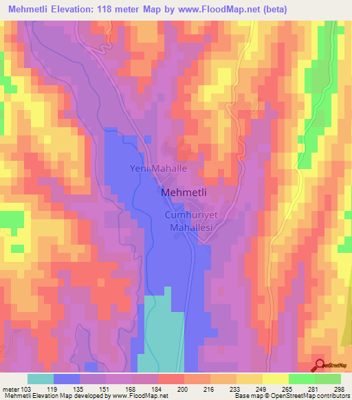 Mehmetli,Turkey Elevation Map