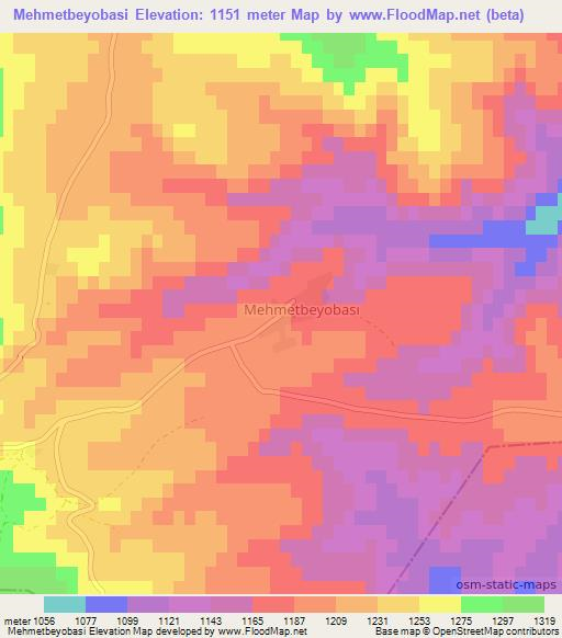 Mehmetbeyobasi,Turkey Elevation Map