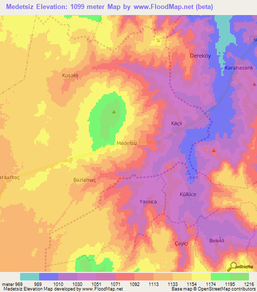 Medetsiz,Turkey Elevation Map