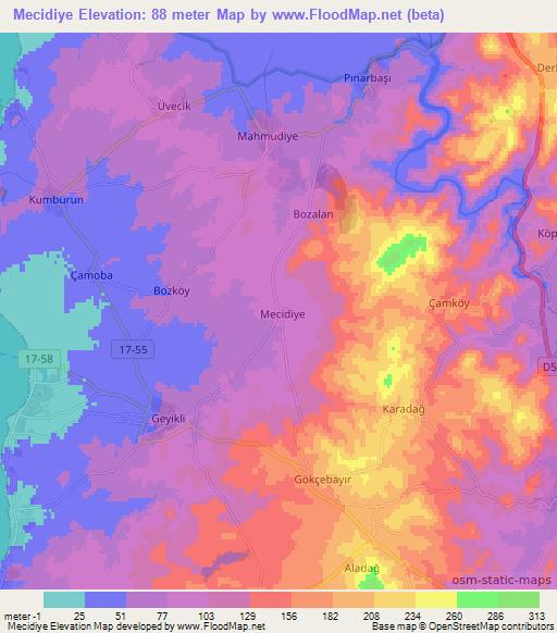 Mecidiye,Turkey Elevation Map