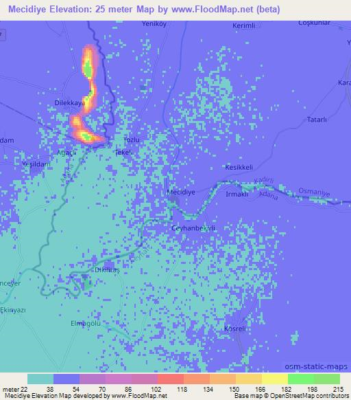 Mecidiye,Turkey Elevation Map