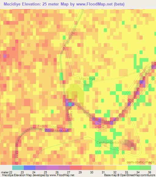 Mecidiye,Turkey Elevation Map