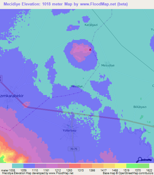 Mecidiye,Turkey Elevation Map