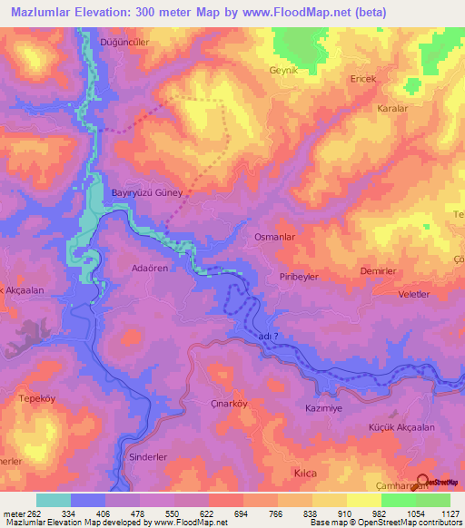 Mazlumlar,Turkey Elevation Map