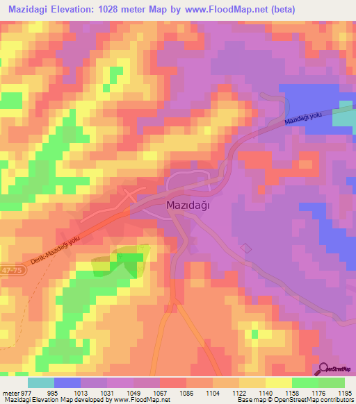 Mazidagi,Turkey Elevation Map