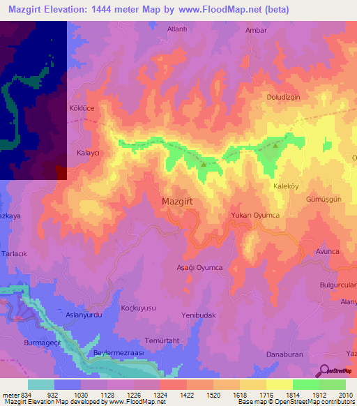 Mazgirt,Turkey Elevation Map