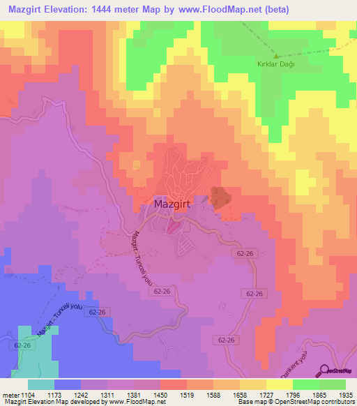 Mazgirt,Turkey Elevation Map