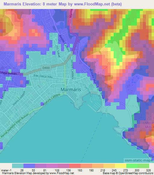 Marmaris,Turkey Elevation Map