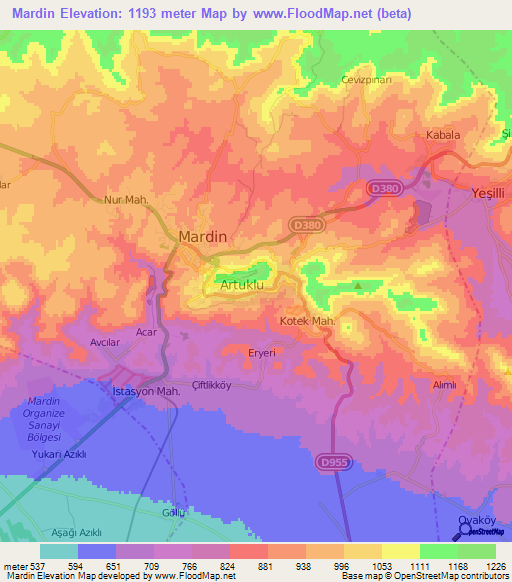 Mardin,Turkey Elevation Map