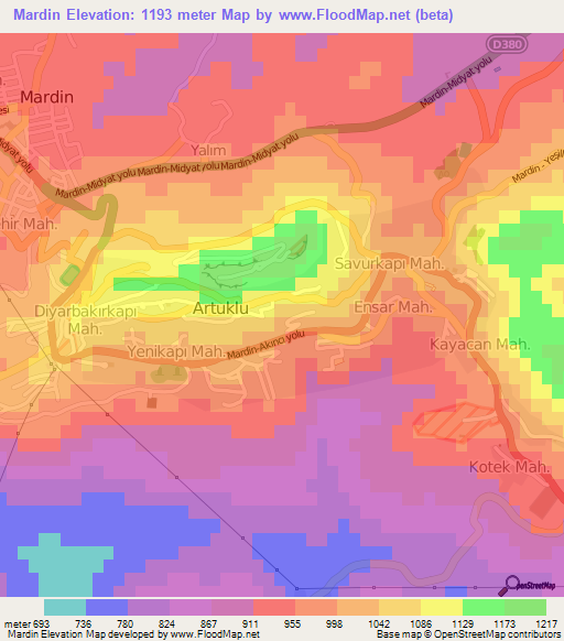 Mardin,Turkey Elevation Map