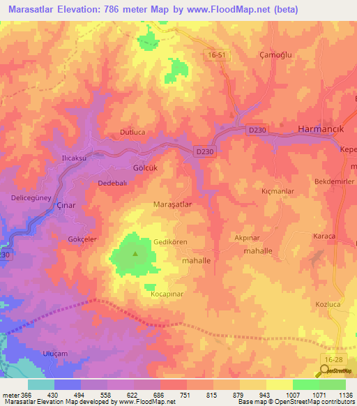 Marasatlar,Turkey Elevation Map