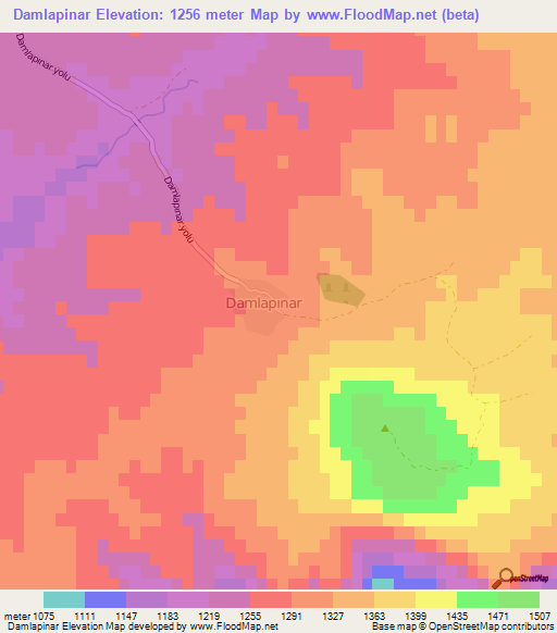 Damlapinar,Turkey Elevation Map