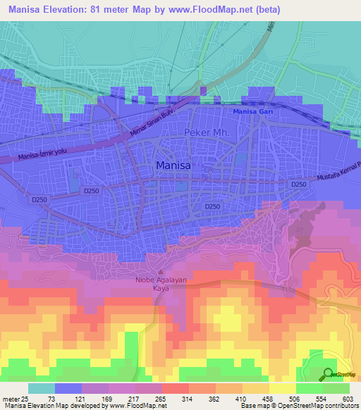 Manisa,Turkey Elevation Map