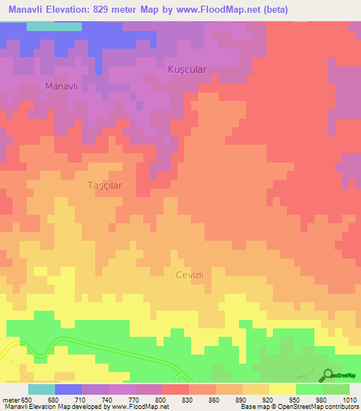 Manavli,Turkey Elevation Map