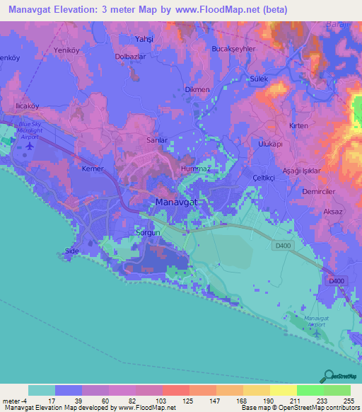 Manavgat,Turkey Elevation Map