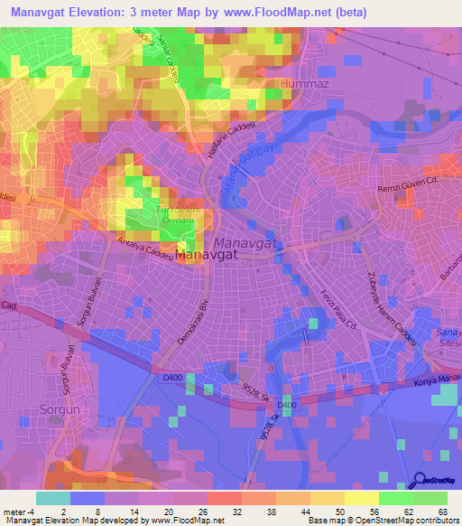 Manavgat,Turkey Elevation Map