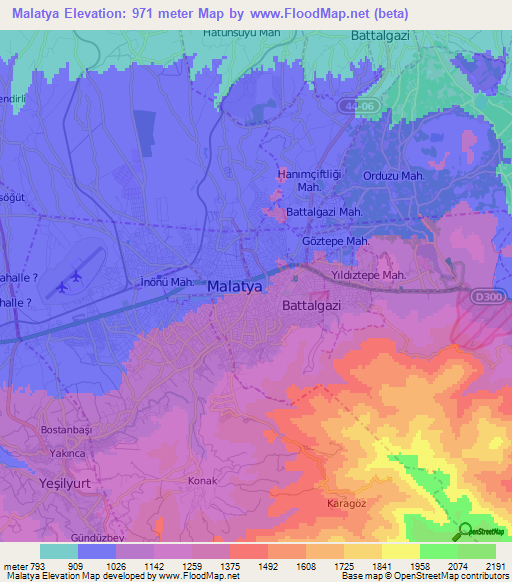 Malatya,Turkey Elevation Map