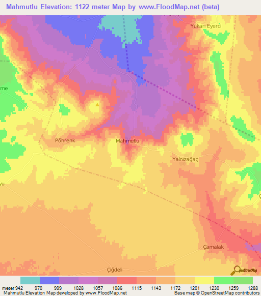 Mahmutlu,Turkey Elevation Map