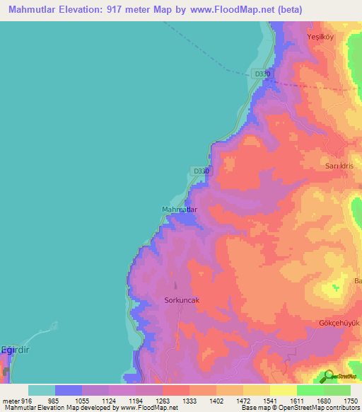 Mahmutlar,Turkey Elevation Map