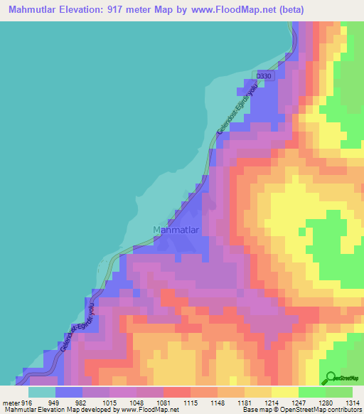 Mahmutlar,Turkey Elevation Map