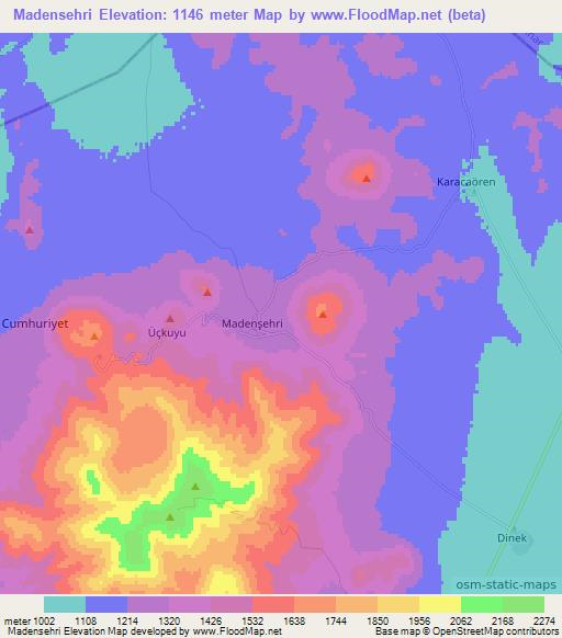 Madensehri,Turkey Elevation Map