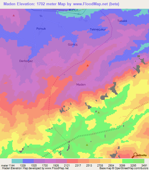 Maden,Turkey Elevation Map