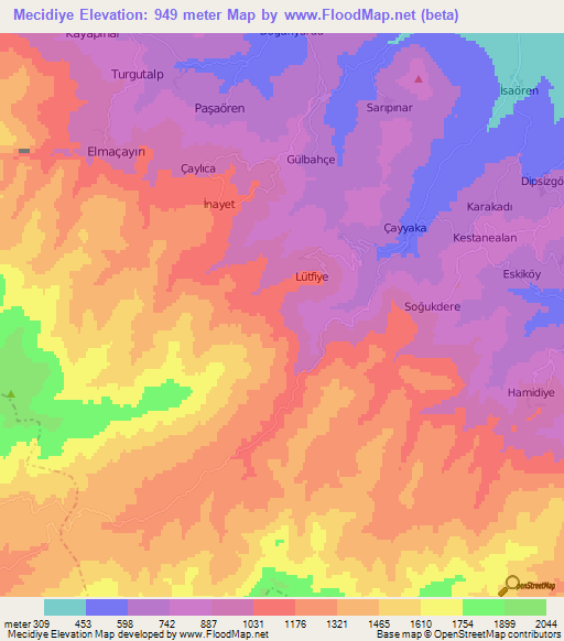 Mecidiye,Turkey Elevation Map