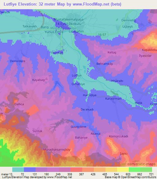 Lutfiye,Turkey Elevation Map