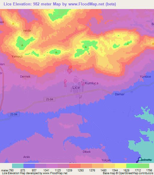 Lice,Turkey Elevation Map