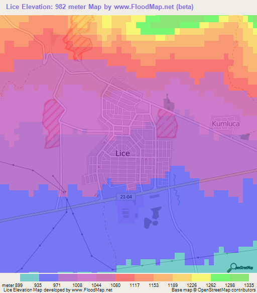 Lice,Turkey Elevation Map