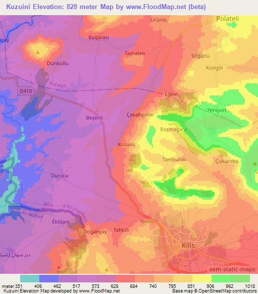 Kuzuini,Turkey Elevation Map