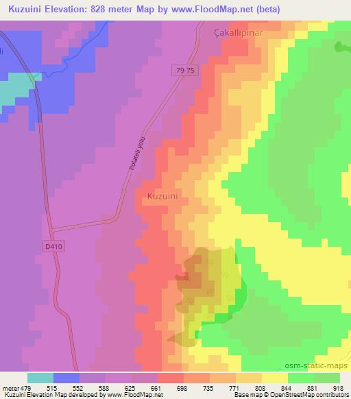 Kuzuini,Turkey Elevation Map